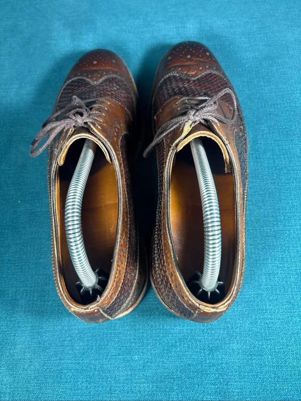 Allen Edmonds Woven Broadstreet Brown Leather Woven Wingtip Oxfords Men's 7.5 D